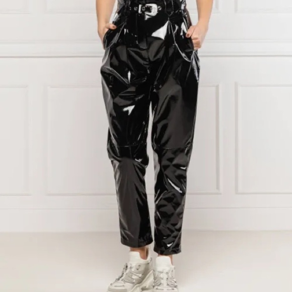 Pinko Black High-Waisted Patent Leather Pants